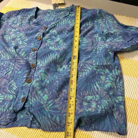 Las Manos Handwovens Women Large Cotton Button Front Rayon Green Blue New - Picture 10 of 12